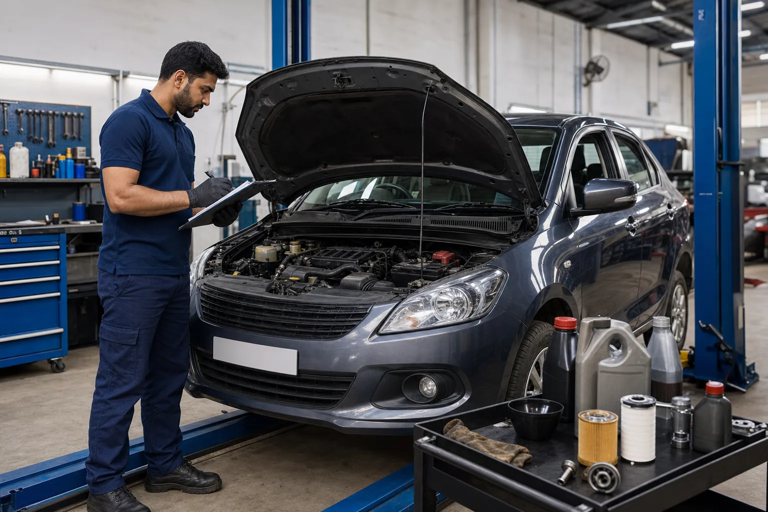 Car general service workshop scene at GM, Ambattur Chennai
