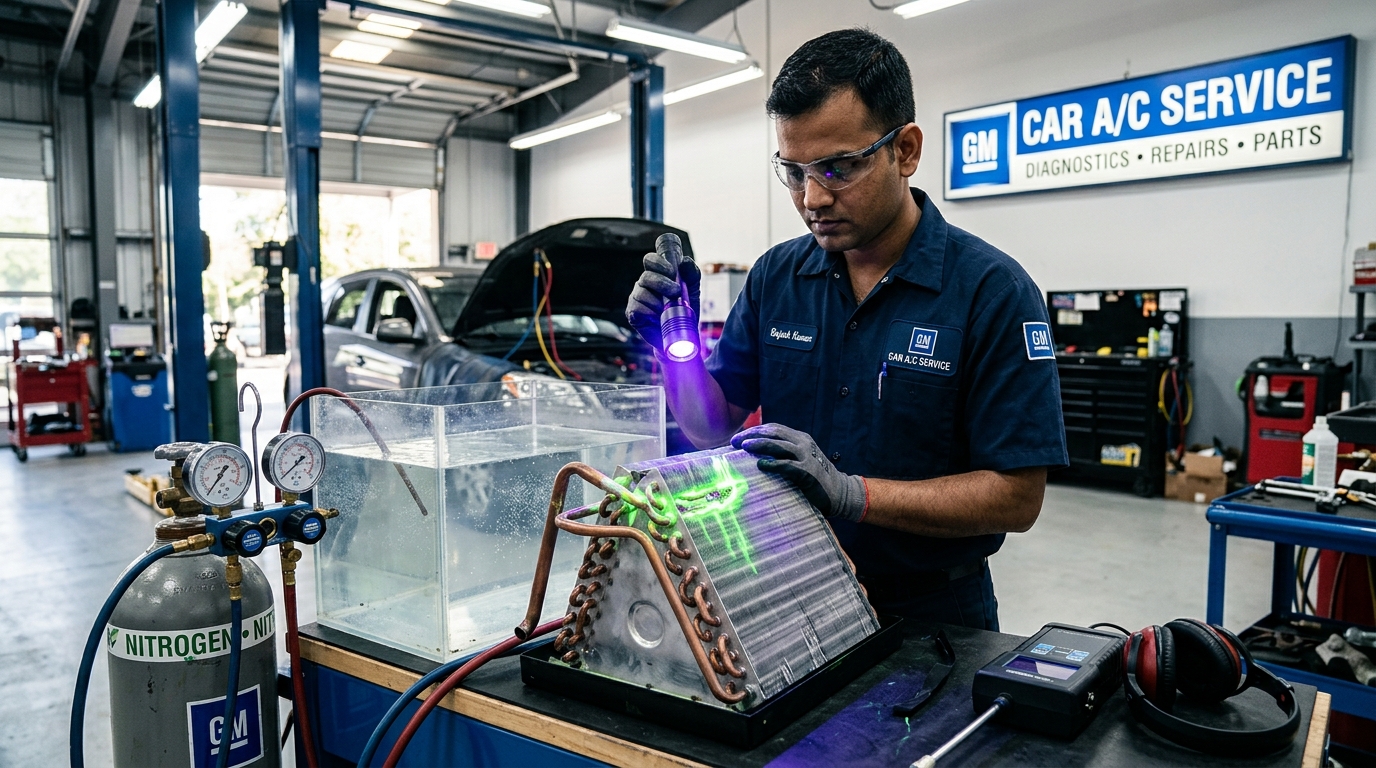 Tata Nexon AC cooling coil and sensor leak diagnostics at GM Car AC Service